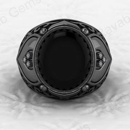 Top Selling Customized Jewelry Solid 925 Sterling Silver 13x15mm Oval Black Onyx Gemstone Classic Turkish Signet Ring for Man
