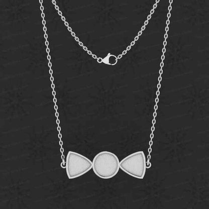 New Arrival 925 Silver Blank Collet Bow Style Bezel Cup Semi Mount Charm Pendant Necklace Setting Jewelry Findings Components