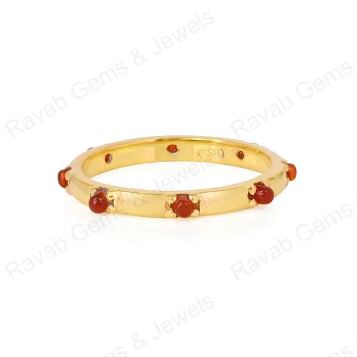 Best Selling 925 Sterling Silver Minimalist Eternity Prong Natural Red Onyx Gemstone Gold Vermeil Rhodium Fine Women's Ring
