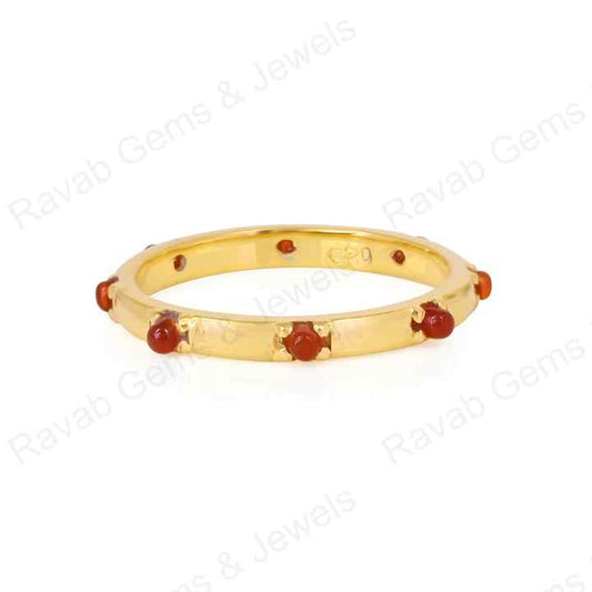 Best Selling 925 Sterling Silver Minimalist Eternity Prong Natural Red Onyx Gemstone Gold Vermeil Rhodium Fine Women's Ring
