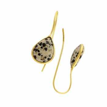 New Arrival Women's Fine Dangle Earrings Solid 925 Sterling Silver 18K Gold Plated Natural Dalmatian Jasper 12x16mm Drop Jewelry