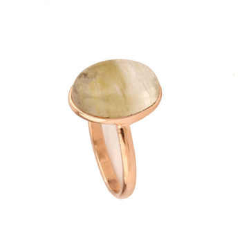 Top Selling Oval Natural Golden Rutile 10x14mm Gemstone Jewelry Solid Silver High Polish Rose Gold Plated Dainty Ring for Women
