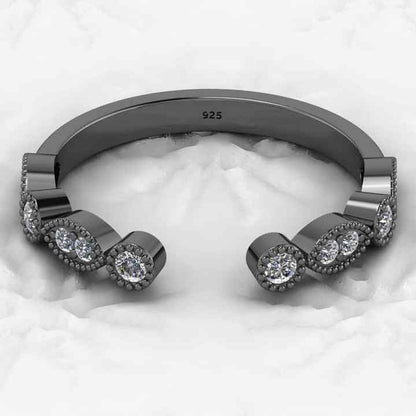 Minimalist 925 Silver Vermeil Women's Fine Jewelry Adjustable Designer Half Eternity CZ Wedding Band Ring