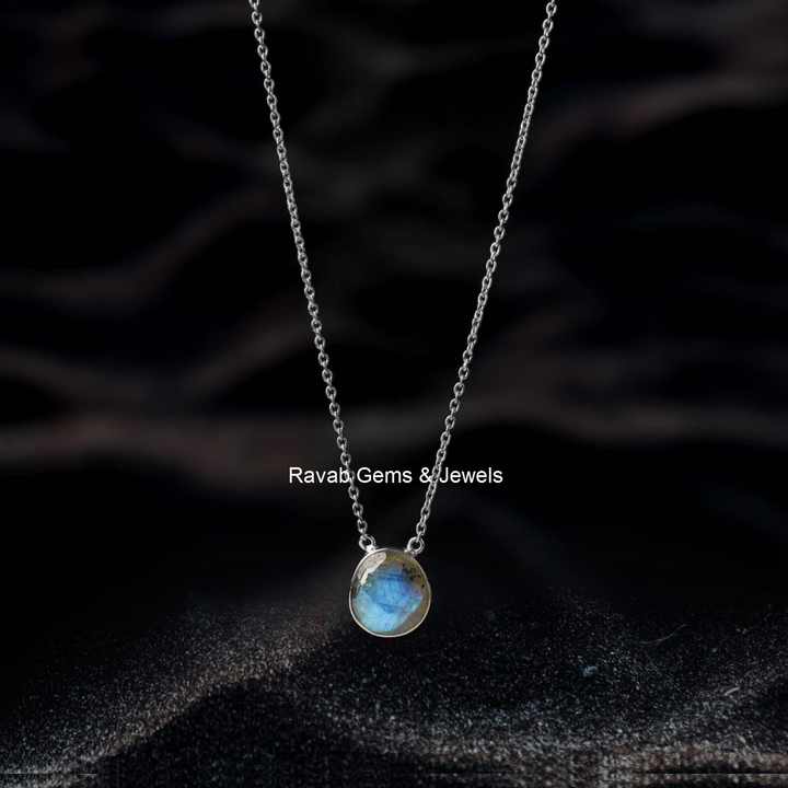 Top Selling Genuine 14x15mm Labradorite Gemstone 18k Gold Plated Sterling Silver Dainty Chain Organic Shape Necklace for Women