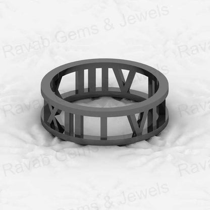 Top Selling Solid 925 Silver Gold Vermeil 6mm Text & Date History Symbolic Roman Numeral Eternity Band Men's Ring Fine Jewelry