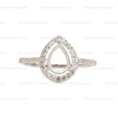 Top Quality 925 Sterling Solid Silver 6x8mm Pear Eternity Semi Mount Blank Prong Setting Ring for Keepsake Breastmilk Jewelry