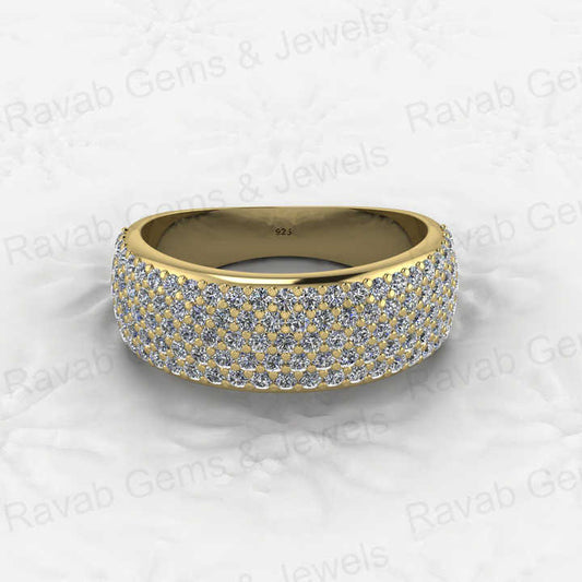 Solid 925 Silver Micro Pave Set Wide CZ Diamond Dome Style Half Eternity Chunky Men's Statement Ring Rhodium Personalized Fine