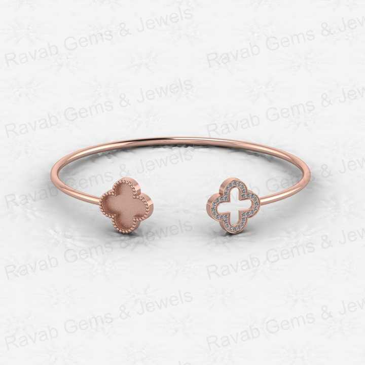 High Quality 925 Silver Four Clover Bezel Base Semi Mount Open Cuff CZ Bangle Setting Resin Ashes Jewelry Findings Components
