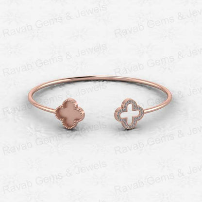 High Quality 925 Silver Four Clover Bezel Base Semi Mount Open Cuff CZ Bangle Setting Resin Ashes Jewelry Findings Components