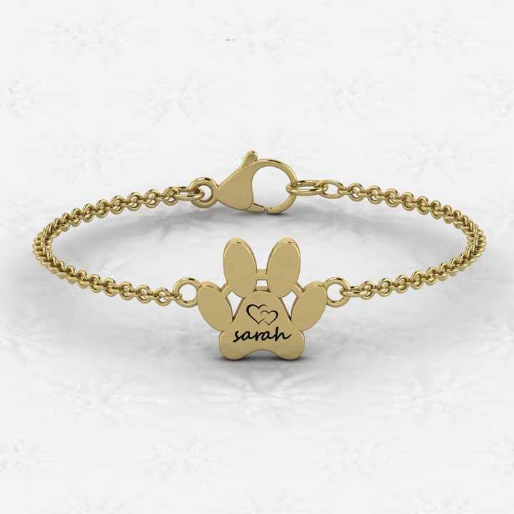 Top Selling 925 Sterling Silver 18K Gold Plated Personalized Name Dog Paw Bracelet Setting Minimalist Fine Jewelry for Women