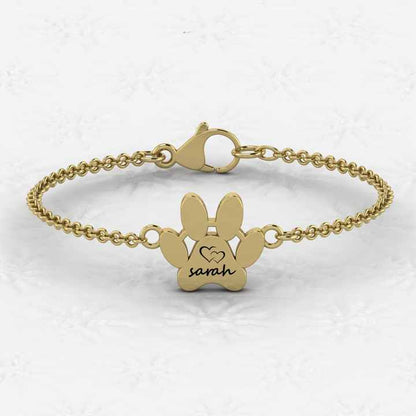 Top Selling 925 Sterling Silver 18K Gold Plated Personalized Name Dog Paw Bracelet Setting Minimalist Fine Jewelry for Women