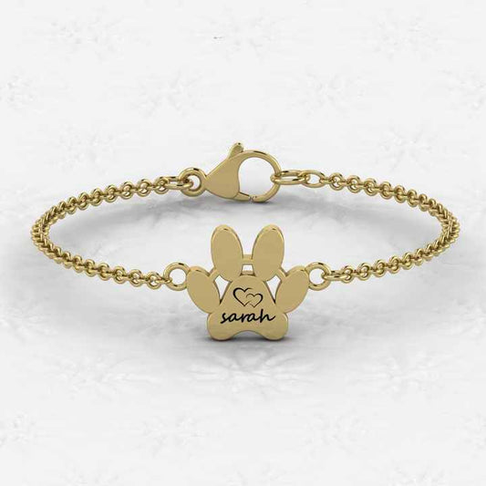 Top Selling 925 Sterling Silver 18K Gold Plated Personalized Name Dog Paw Bracelet Setting Minimalist Fine Jewelry for Women