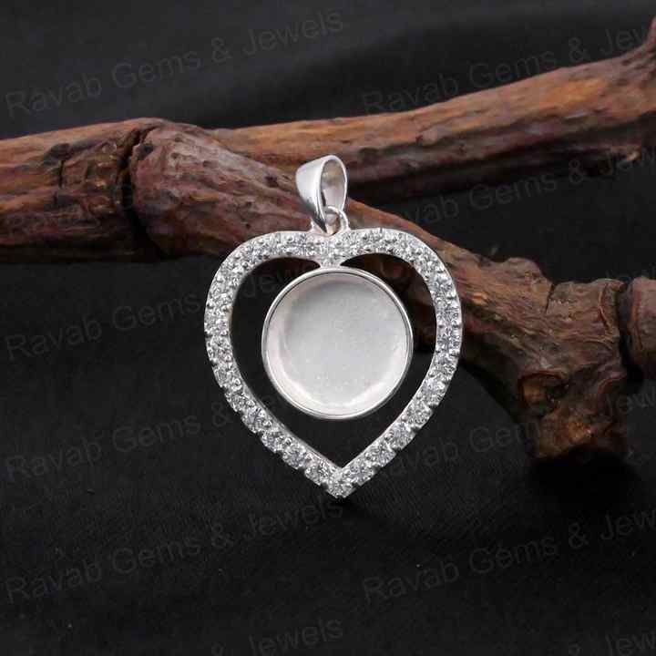 High Quality 925 Silver Heart Pendant Cabochon Setting 10mm Blank Memorial Locket Charm with Zircon Resin Ashes Jewelry Findings