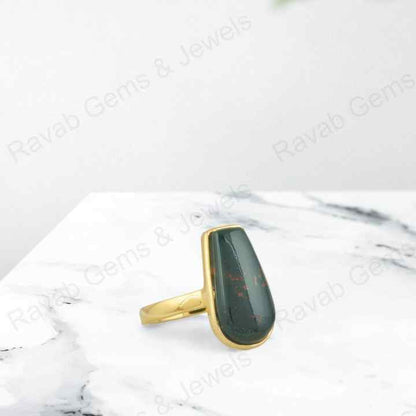Top Selling Handmade 925 Silver Gold Vermeil Eternity 10x17mm Genuine Bloodstone Coffin Shape Women Ring Fine Jewelry Supplier