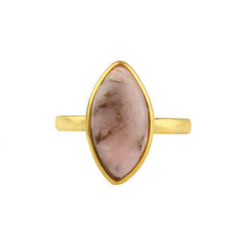 8x16mm Natural Pink Opal Copper Stone Bezel Dainty Ring 18K Gold Plated Sterling Silver Beautiful Christmas Gift Her Fine