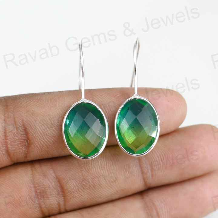 Top Quality Solid 925 Sterling Silver Watermelon Tourmaline Quartz Oval Checker Cut Dangle Drop Earring for Women Fine Jewelry
