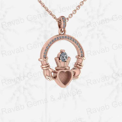High Quality 925 Silver Iris Celtic Claddagh 5mm Heart Blank Bezel Setting Charm Pendant With CZ Settled Keepsake DIY Jewelry