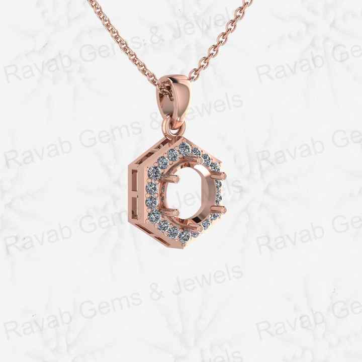 High Quality 925 Silver 8mm Hexagon Semi Mount Charm Pendant With CZ Prong Setting for Stone Set Keepsake DIY Jewelry Findings