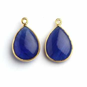 High Quality 925 Sterling Silver Blue Cherry Synthetic Pear Drop 12x16mm Bezel Setting Bracelet Necklace Gold Fine Pendants Gift