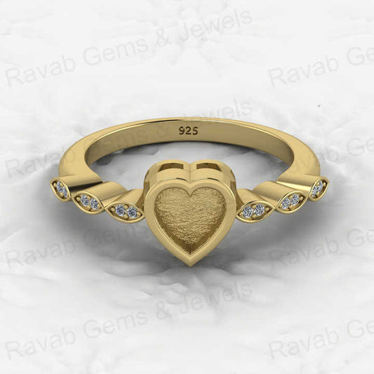 Genuine Solid 925 Sterling Silver 6mm Heart Shape Semi Mount Blank Setting Ring Good for Ashes & Resin Work Breastmilk Jewelry