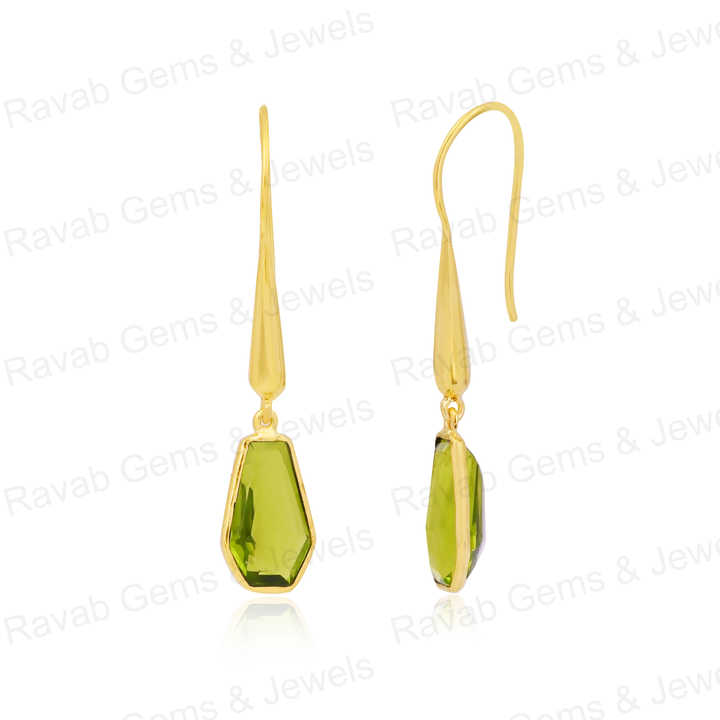 Handmade 925 Silver 18k Gold 10x17mm Peridot Hydro Quartz Coffin Shape Teardrop Leaf Minimalist Earring Fine Jewelry For Women
