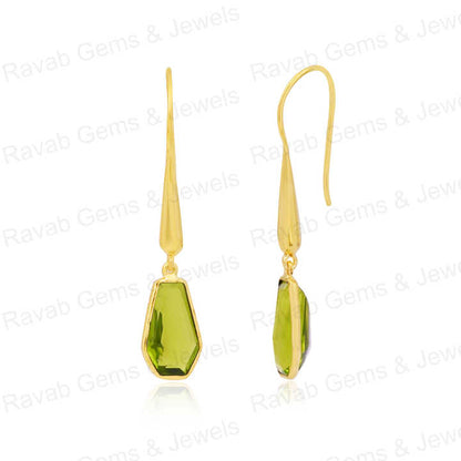 Handmade 925 Silver 18k Gold 10x17mm Peridot Hydro Quartz Coffin Shape Teardrop Leaf Minimalist Earring Fine Jewelry For Women