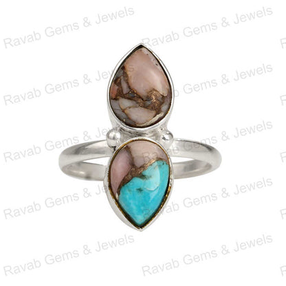 Best Selling Genuine Pink Copper Turquoise Pear Shape 7x9mm Solid 925 Sterling Silver Bezel Setting Women Handmade Ring