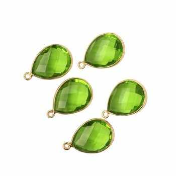 High Quality 925 Silver Fine Jewelry 12x16mm Pear Shape Peridot Hydro Briolette Cut Stone Bezel Charms For Pendants Necklace