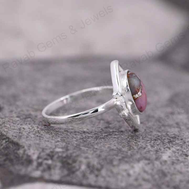 Best Selling Solid 925 Sterling Silver Natural Pink Copper Opal Gemstone Leaf Designer Fine Fashion Women Ring Handmade Jewelry