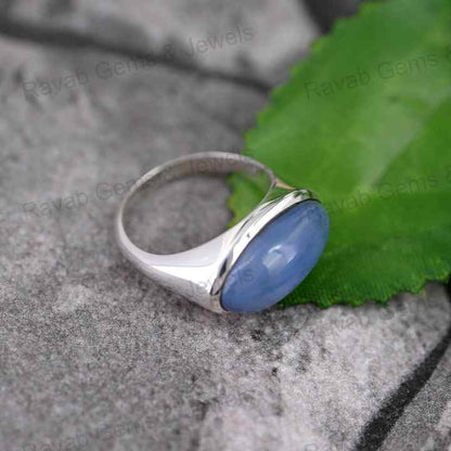 Best Selling 10x18mm Natural Blue Opal Oval Cabochon Healing Crystal 925 Silver Bezel Eternity Band Ring Fine Jewelry For Women