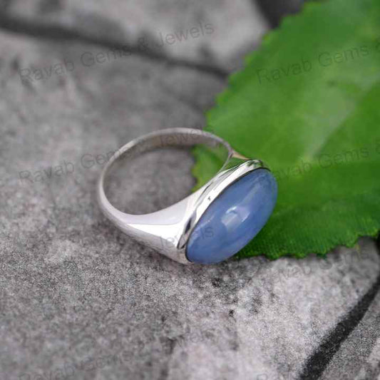 Best Selling 10x18mm Natural Blue Opal Oval Cabochon Healing Crystal 925 Silver Bezel Eternity Band Ring Fine Jewelry For Women