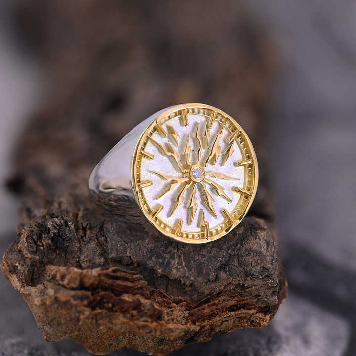 Top Selling Solid 925 Silver 18mm Round CZ Watch Dial Patterned Two Tone Personalized Signet Memento Ring Fine Jewelry For Men's
