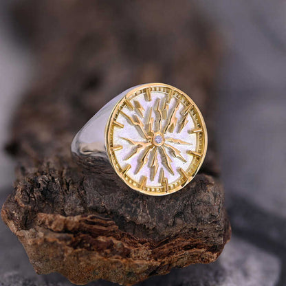 Top Selling Solid 925 Silver 18mm Round CZ Watch Dial Patterned Two Tone Personalized Signet Memento Ring Fine Jewelry For Men's