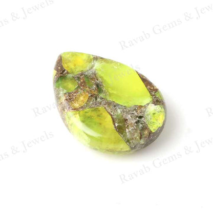 High Quality 16x22mm Pear Palm Natural Mohave Green Perdot Copper Composite Gemstone Jewelry Making Calibrated Size Stones