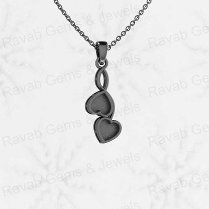 Superb 925 Sterling Silver 28.5mm Twins Heart Charm Semi Mount Couple Pendant Good Resin Ashes Work Jewelry Findings Component