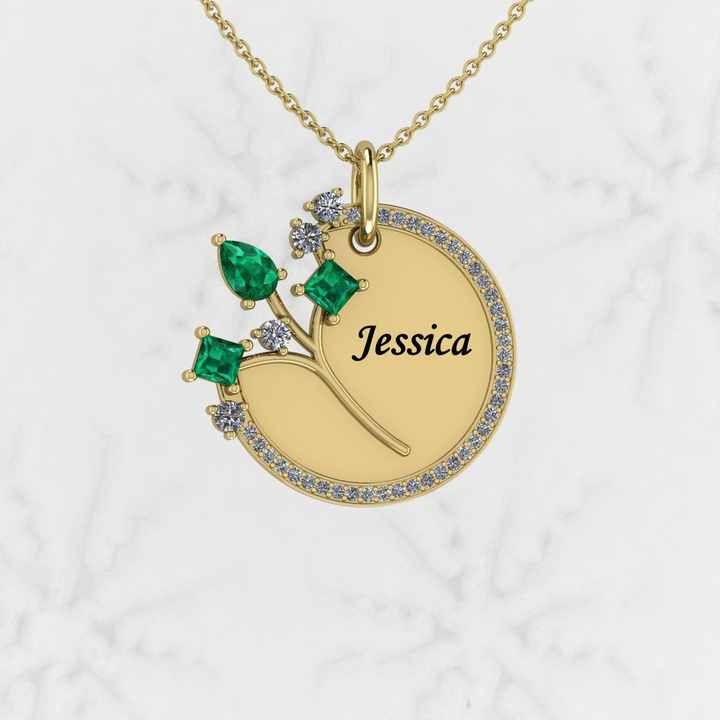 Beautiful Genuine 925 Silver 25mm Coin Tree of Life Emerald CZ Diamond Medallion Custom Name Women Pendant Necklace Fine Jewelry