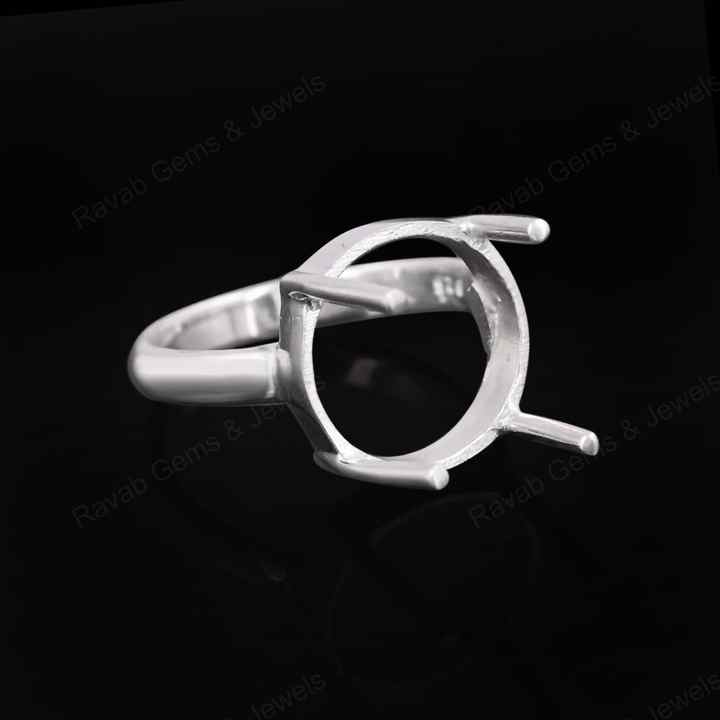 Genuine 925 Sterling Silver 12mm Round 4 Prong Setting Semi-Mount Blank Setting Empty Ring Handmade Custom Jewelry Suppliers