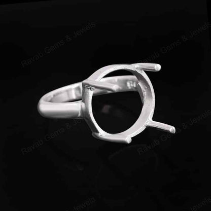 Genuine 925 Sterling Silver 12mm Round 4 Prong Setting Semi-Mount Blank Setting Empty Ring Handmade Custom Jewelry Suppliers