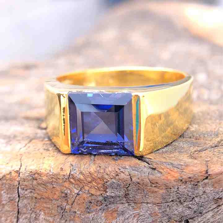 Sparkling Sapphire Quartz 10mm Square Step Cut Gemstone Solid 925 Sterling Silver Ring For Mens Fine Handmade Jewelry Suppliers
