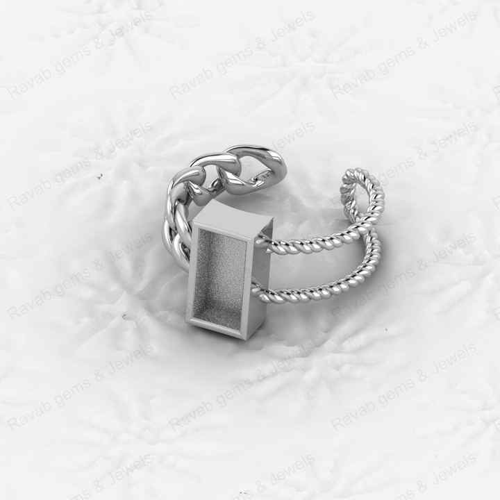 Top Quality 925 Sterling Silver 5x10mm Rectangle Semi Mounting Twisted Band Base Ring Setting for Resin & Ashes Keepsake Jewelry