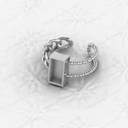 Top Quality 925 Sterling Silver 5x10mm Rectangle Semi Mounting Twisted Band Base Ring Setting for Resin & Ashes Keepsake Jewelry