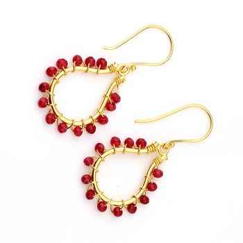 Top Quality 925 Sterling Silver Gold Plated Handmade Trendy Fashion Beaded Drop Earrings Rudy Gemstone Pear Design for Women