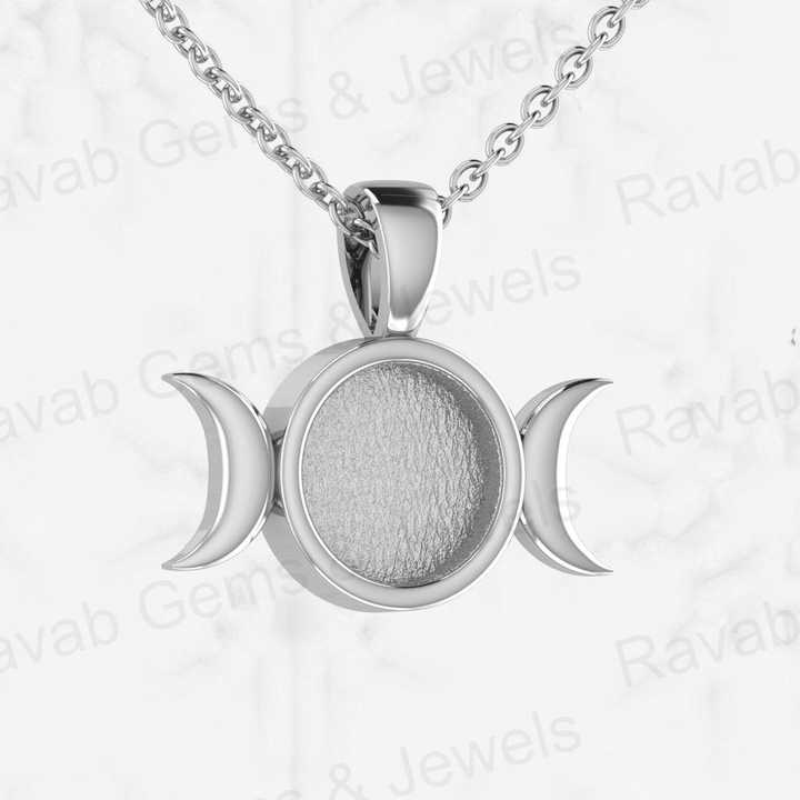 925 Sterling Silver 8mm Round With Half Moon Blank Bezel Charm Pendant Setting for Ashes & Resin Breastmilk Keepsake Jewelry