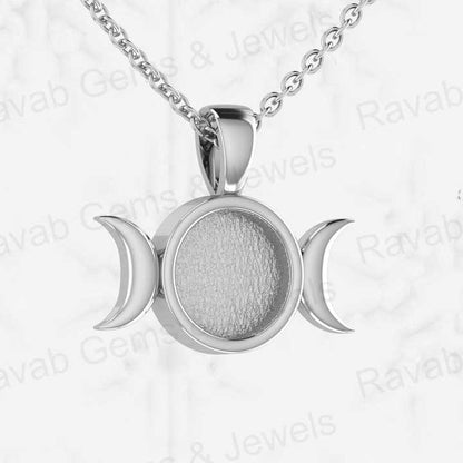 925 Sterling Silver 8mm Round With Half Moon Blank Bezel Charm Pendant Setting for Ashes & Resin Breastmilk Keepsake Jewelry