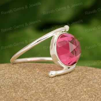 High Quality 925 Sterling Silver Handmade 12mm Rose Cut Pink Tourmaline Quartz Ring Latest Designer Trending Fine Party Ring for
