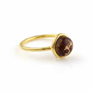 Top Selling 18K Gold Plated New Design 10mm Natural Lava Copper Gemstone 925 Silver Simple Shape Ring for Women Fine Jewelry