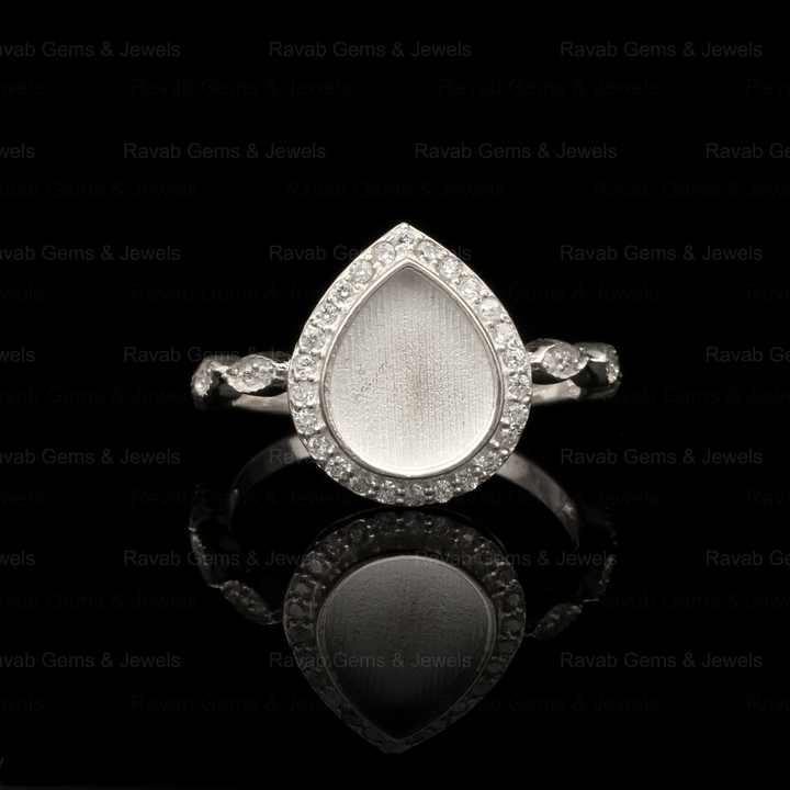 Genuine 925 Sterling Silver 8x10mm Pear Half Eternity With CZ Semi Mount Blank Bezel Setting Ring for Gemstone Ashes & Resign