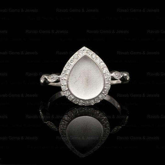 Genuine 925 Sterling Silver 8x10mm Pear Half Eternity With CZ Semi Mount Blank Bezel Setting Ring for Gemstone Ashes & Resign