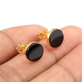 Minimalist 9mm Natural Black Onyx Gemstone Stud Earrings New Design Daily Wear Jewelry for Women Teens Made of Sterling Silver