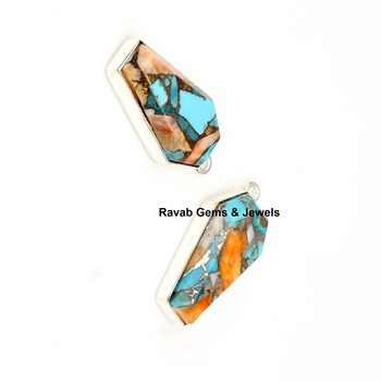 Top Quality Mohave Spiny Oyster Copper Turquoise 925 Silver 10x17mm Coffin Charm Pendant For Bracelet Necklace Fine Jewelry